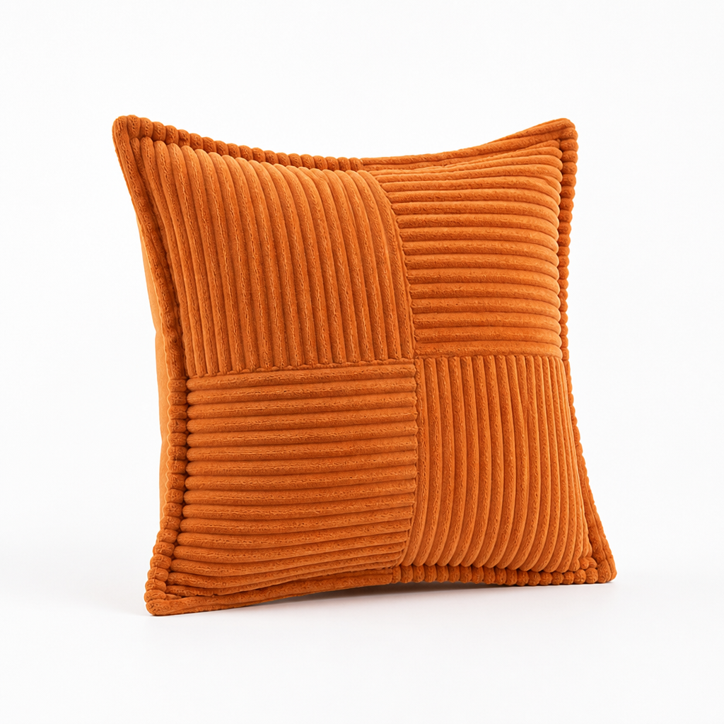 Square Pillow Cover Striped Patchwork Stain-Repellent & Zipper Closure
