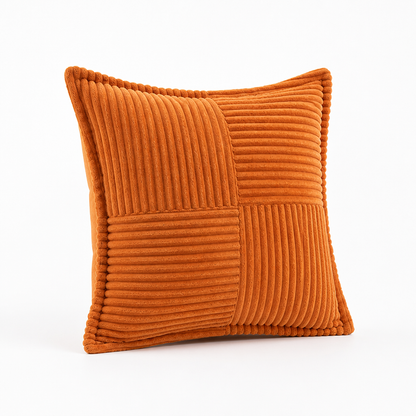 Square Pillow Cover Striped Patchwork Stain-Repellent & Zipper Closure