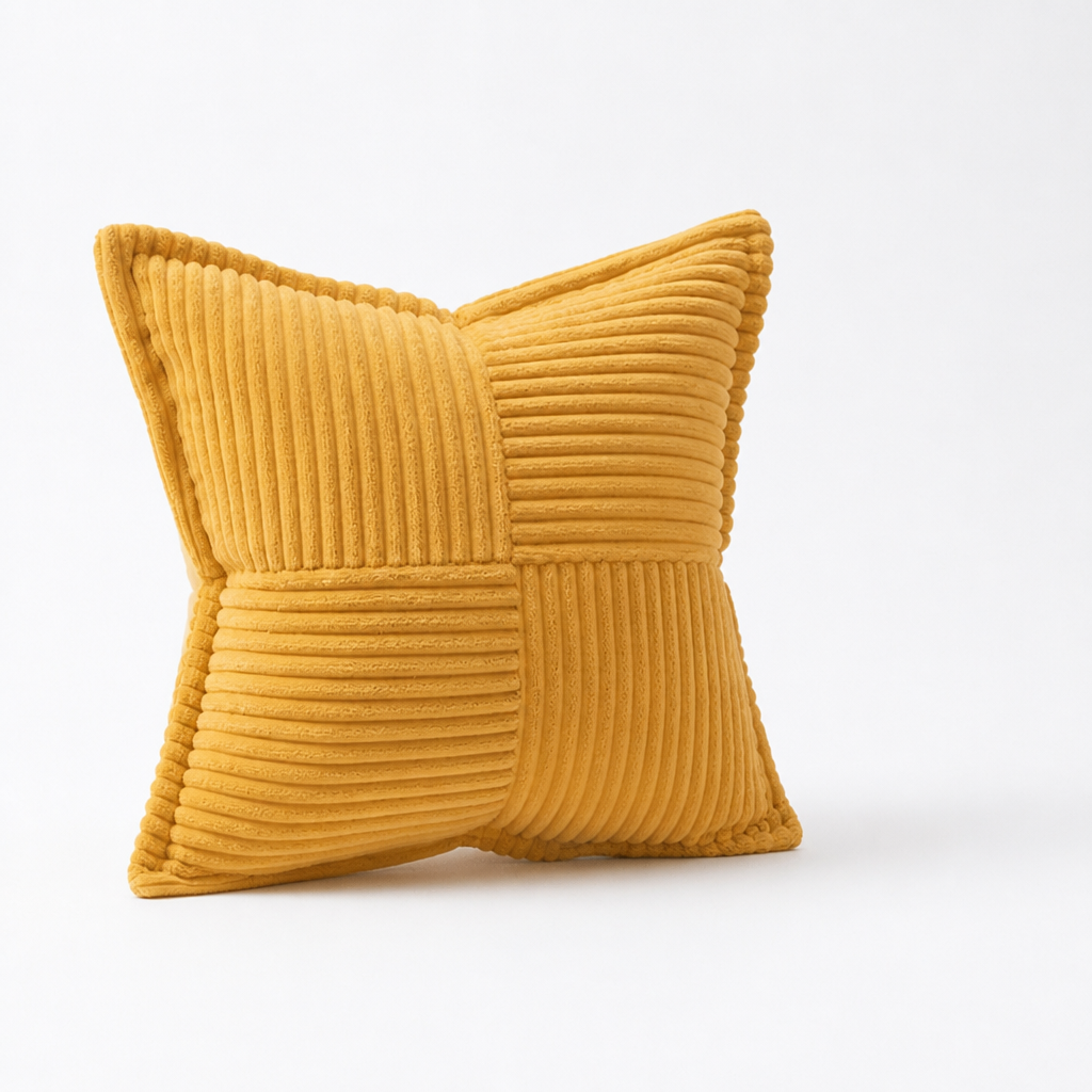Square Pillow Cover Striped Patchwork Stain-Repellent & Zipper Closure