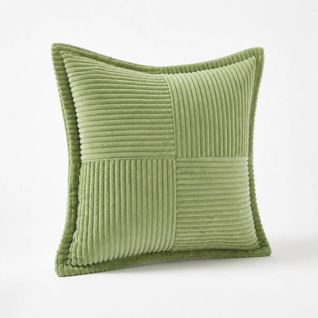 Square Pillow Cover Striped Patchwork Stain-Repellent & Zipper Closure