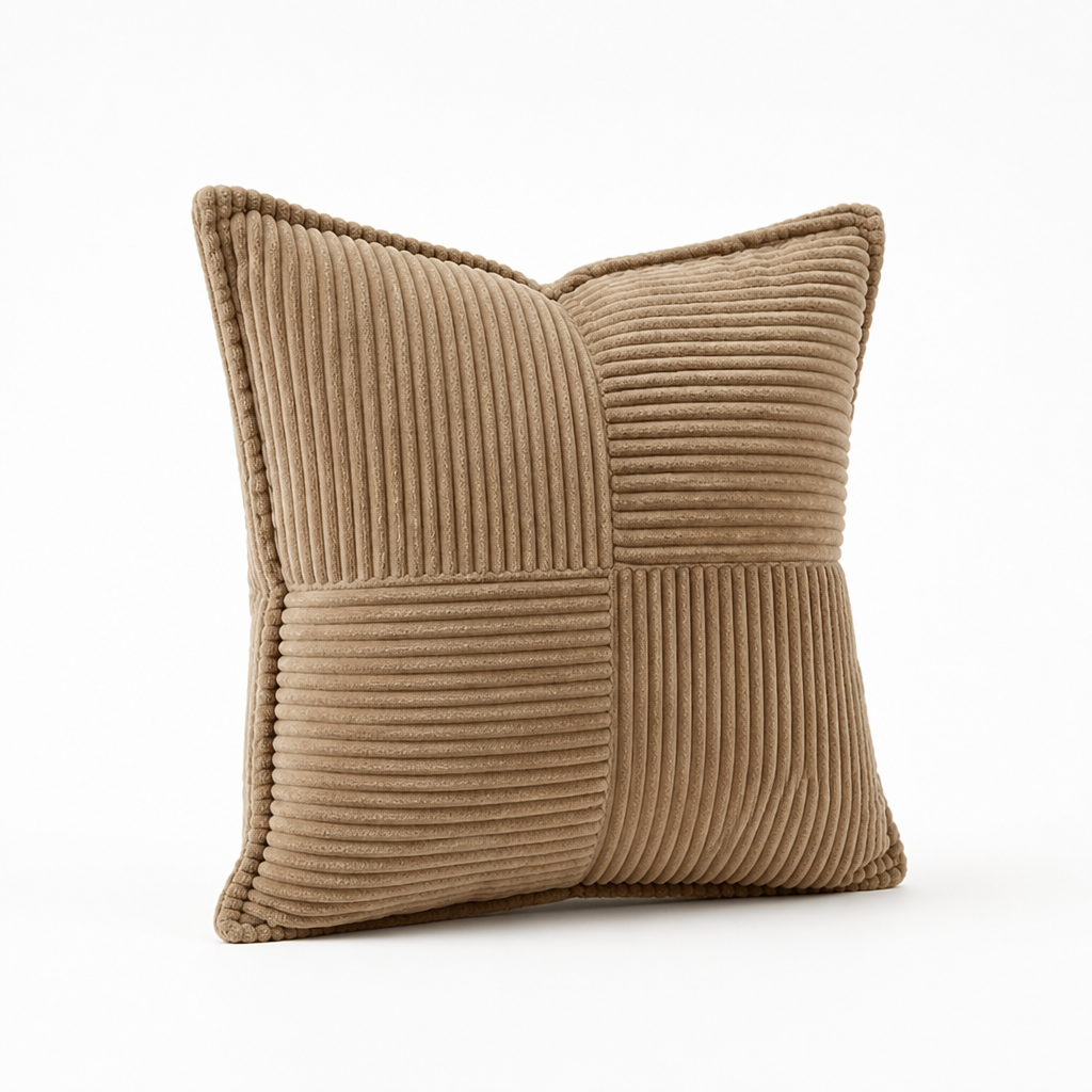 Square Pillow Cover Striped Patchwork Stain-Repellent & Zipper Closure