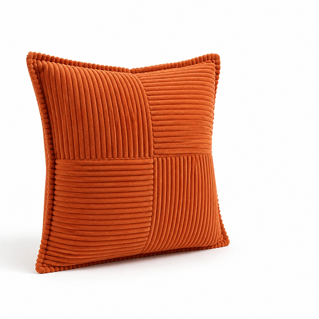 Square Pillow Cover Striped Patchwork Stain-Repellent & Zipper Closure