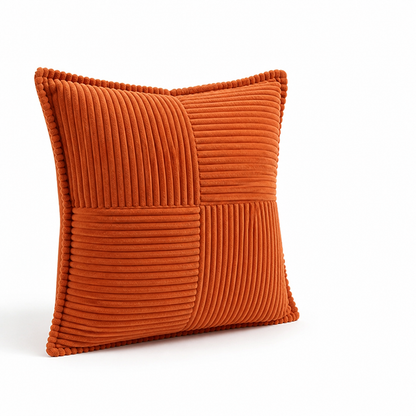 Square Pillow Cover Striped Patchwork Stain-Repellent & Zipper Closure
