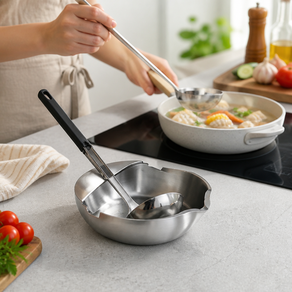 Stainless Steel Freestanding Spoon & Ladle Holder (With Drip Tray)