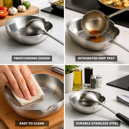 Stainless Steel Freestanding Spoon & Ladle Holder (With Drip Tray)