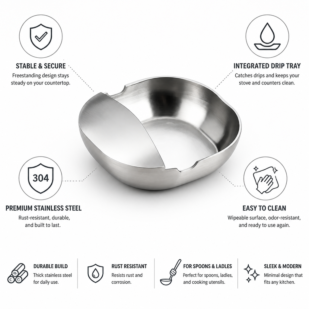 Stainless Steel Freestanding Spoon & Ladle Holder (With Drip Tray)