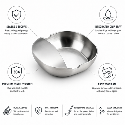 Stainless Steel Freestanding Spoon & Ladle Holder (With Drip Tray)