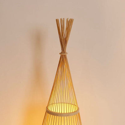 Standing Floor Lamp Woven Bamboo Shade Remote Control