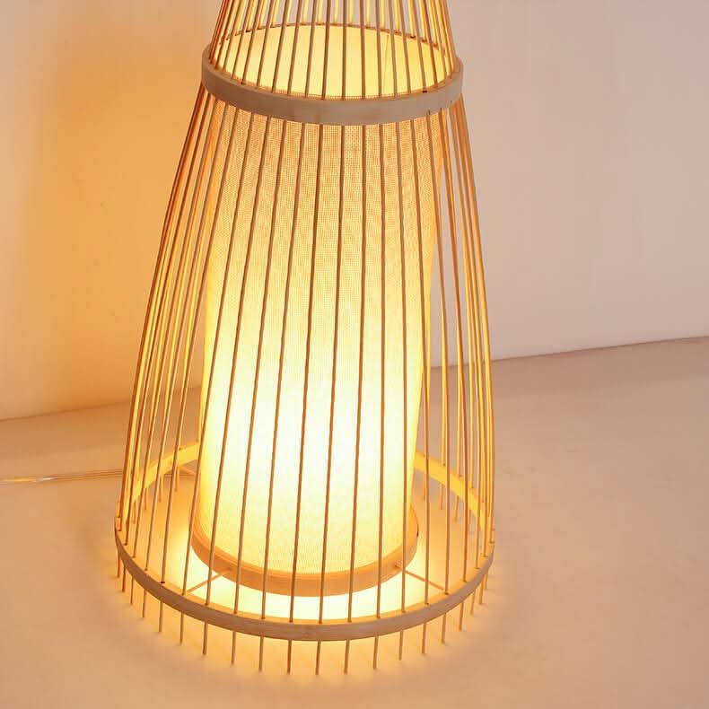 Standing Floor Lamp Woven Bamboo Shade Remote Control