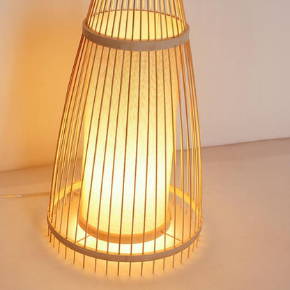 Standing Floor Lamp Woven Bamboo Shade Remote Control