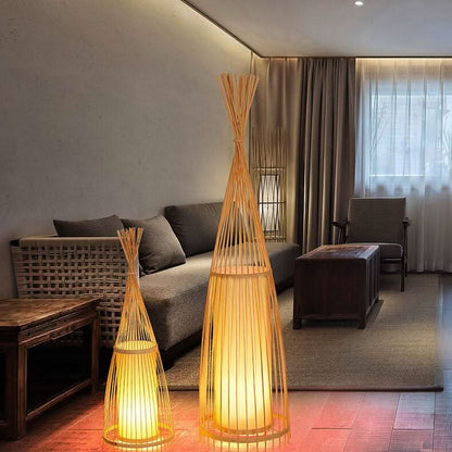 Standing Floor Lamp Woven Bamboo Shade Remote Control
