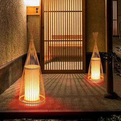 Standing Floor Lamp Woven Bamboo Shade Remote Control