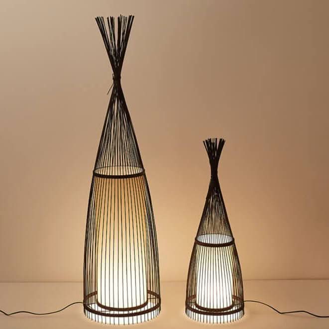 Standing Floor Lamp Woven Bamboo Shade Remote Control