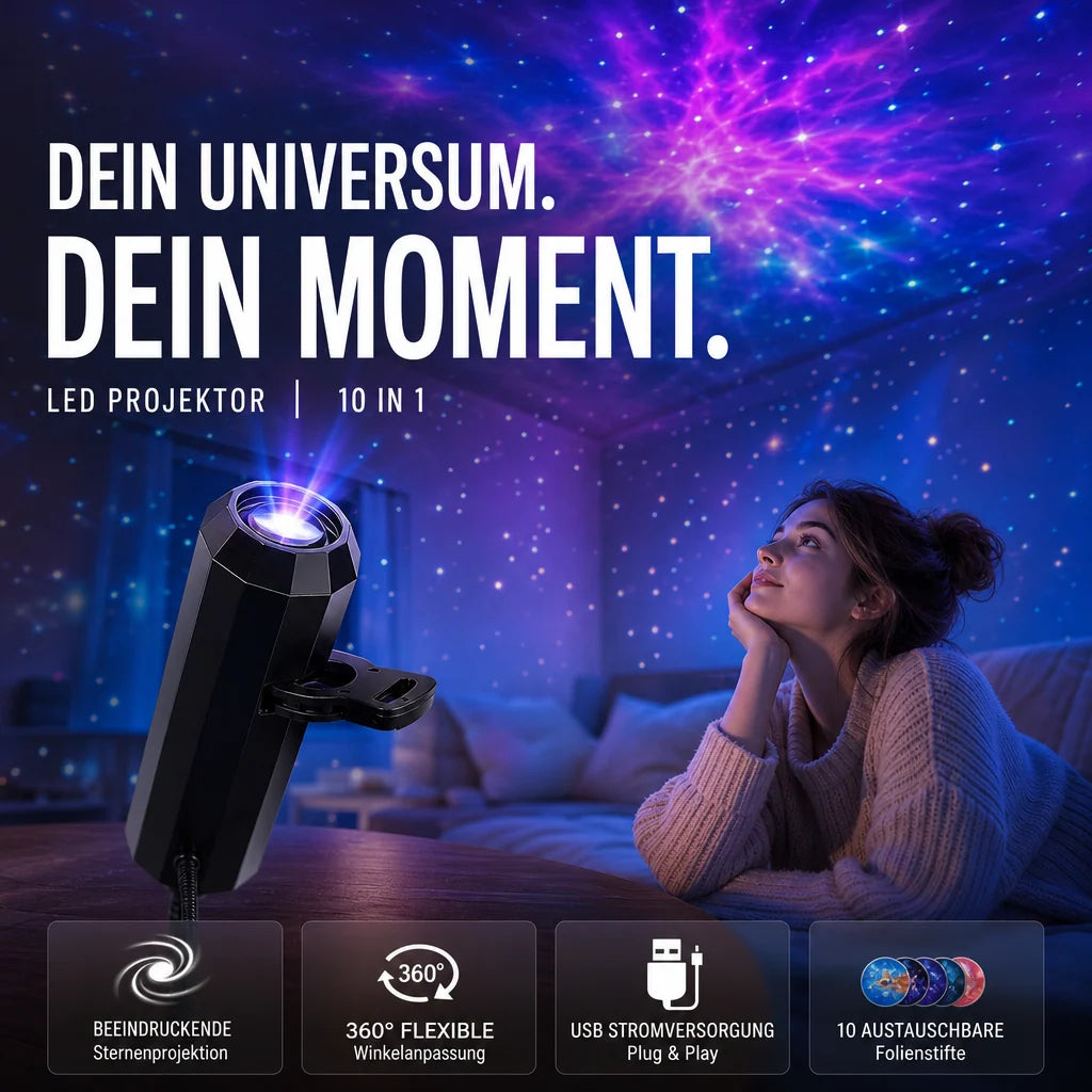 Star Projector Night Light 10 Slides Flexible USB Arm