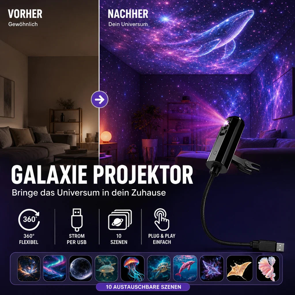 Star Projector Night Light 10 Slides Flexible USB Arm