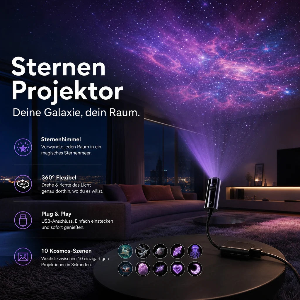 Star Projector Night Light 10 Slides Flexible USB Arm