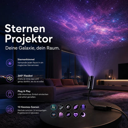 Star Projector Night Light 10 Slides Flexible USB Arm