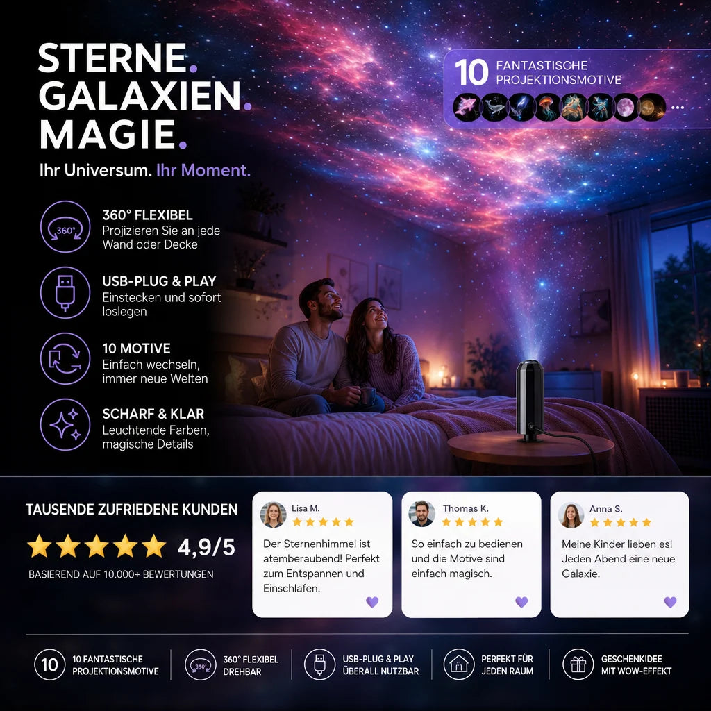 Star Projector Night Light 10 Slides Flexible USB Arm