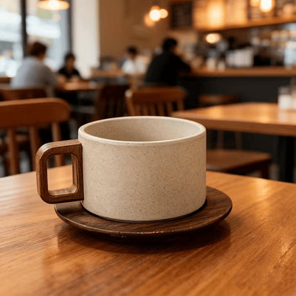 Stoneware Mug Wooden Handle Microwave Safe 250 ml