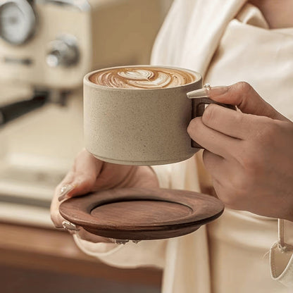 Stoneware Mug Wooden Handle Microwave Safe 250 ml