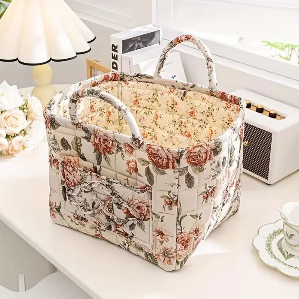 Storage Basket Canvas Floral Machine Washable