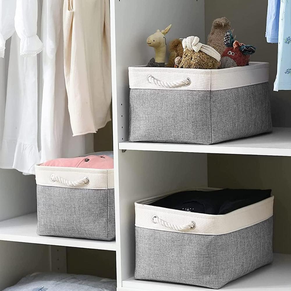 Storage Basket Foldable Cotton Linen Rope Handles