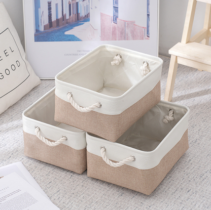 Storage Basket Foldable Cotton Linen Rope Handles