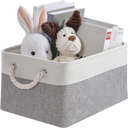 Storage Basket Foldable Cotton Linen Rope Handles