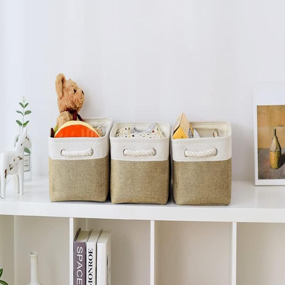 Storage Basket Foldable Cotton Linen Rope Handles