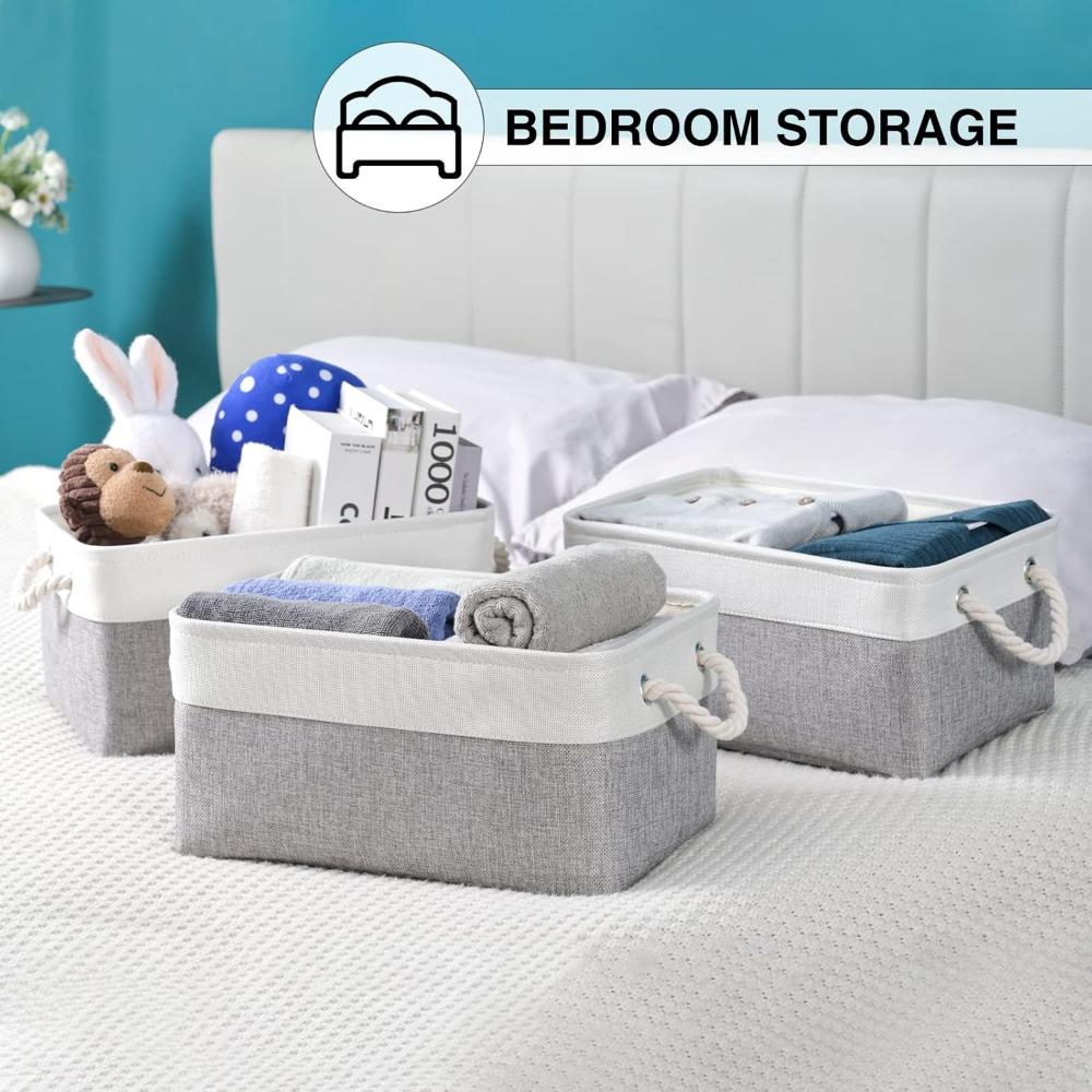 Storage Basket Foldable Cotton Linen Rope Handles