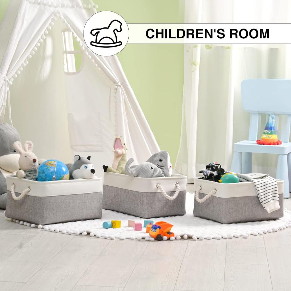 Storage Basket Foldable Cotton Linen Rope Handles