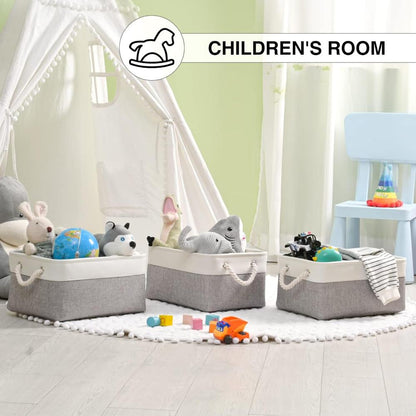 Storage Basket Foldable Cotton Linen Rope Handles