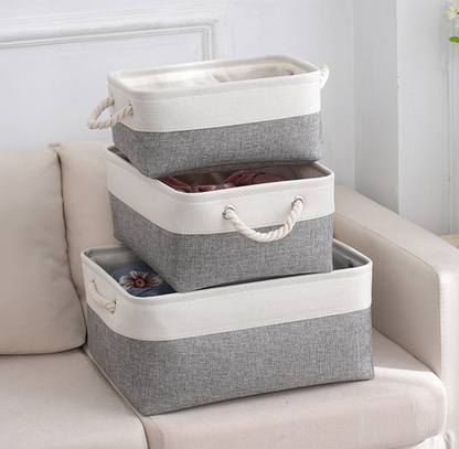 Storage Basket Foldable Cotton Linen Rope Handles