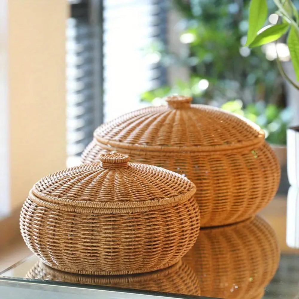 Storage Basket Handcrafted Rattan Dome Lid