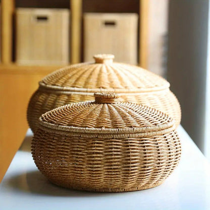 Storage Basket Handcrafted Rattan Dome Lid