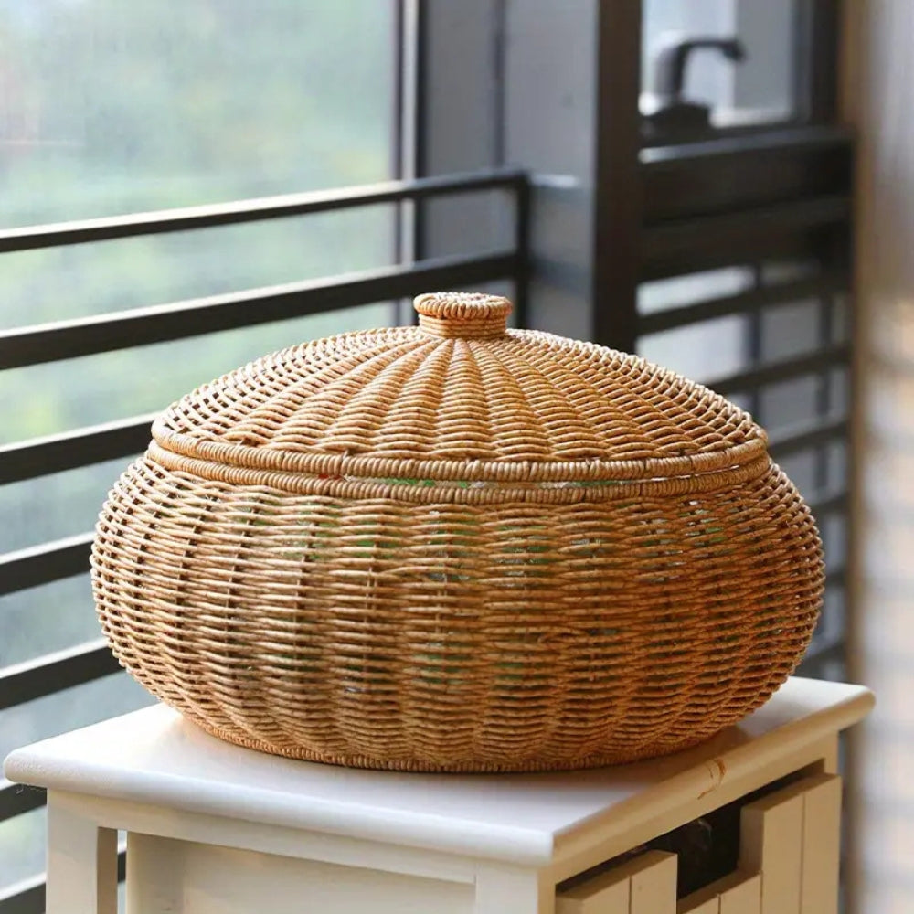 Storage Basket Handcrafted Rattan Dome Lid