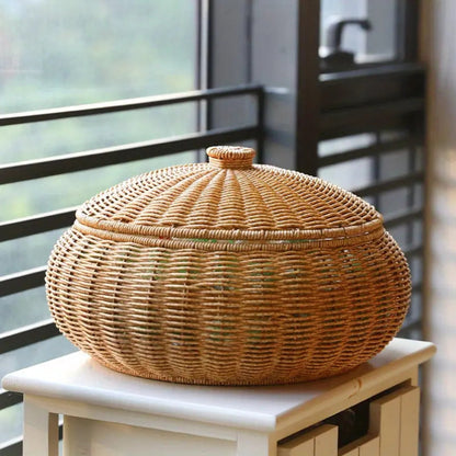 Storage Basket Handcrafted Rattan Dome Lid