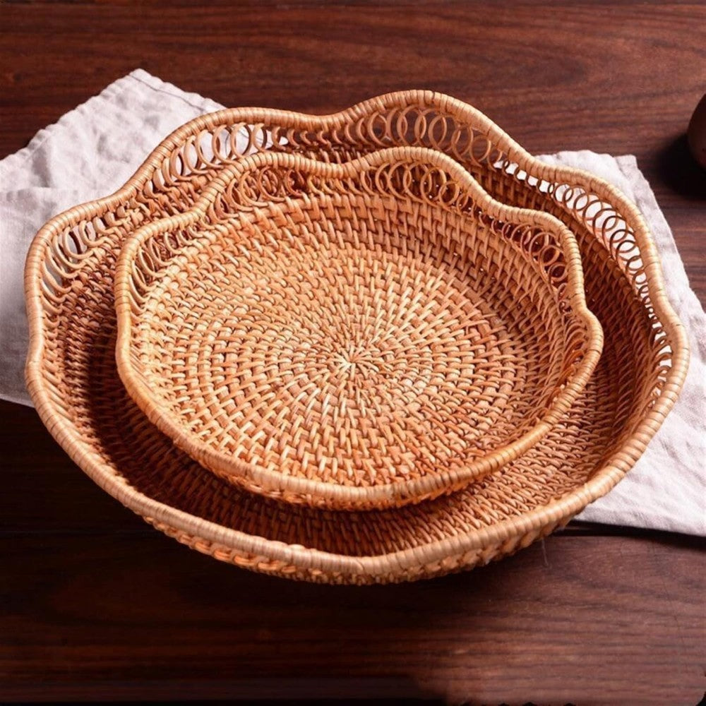 Storage Basket Handwoven Rattan Floral Design
