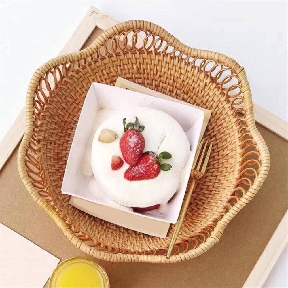 Storage Basket Handwoven Rattan Floral Design