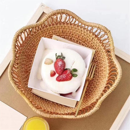 Storage Basket Handwoven Rattan Floral Design