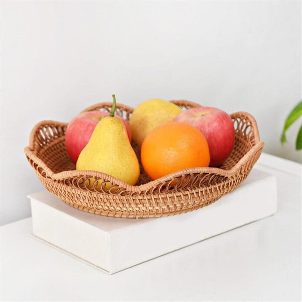 Storage Basket Handwoven Rattan Floral Design