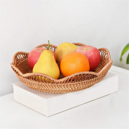 Storage Basket Handwoven Rattan Floral Design