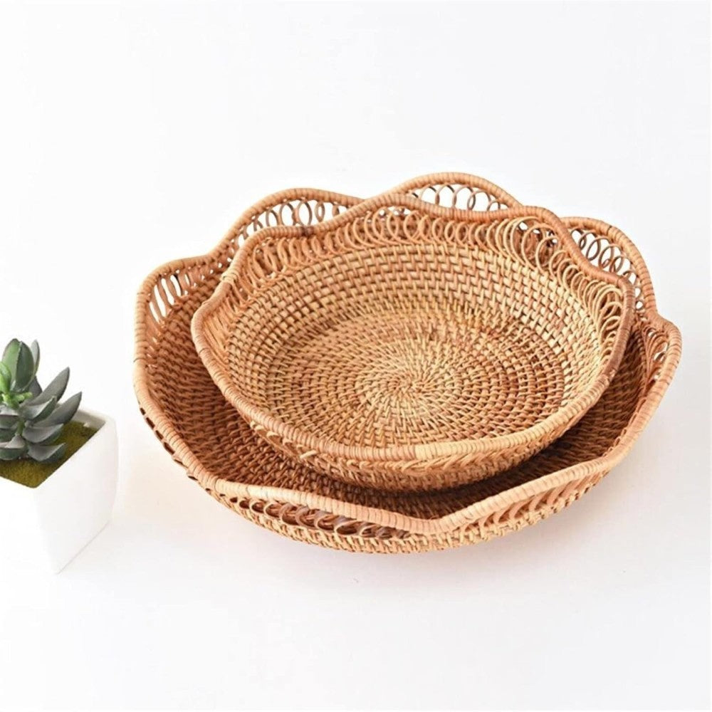 Storage Basket Handwoven Rattan Floral Design