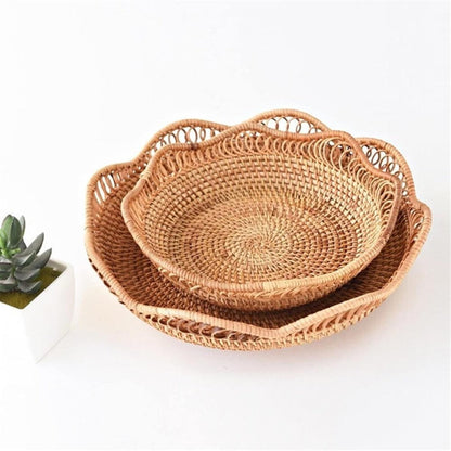 Storage Basket Handwoven Rattan Floral Design
