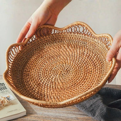 Storage Basket Handwoven Rattan Floral Design
