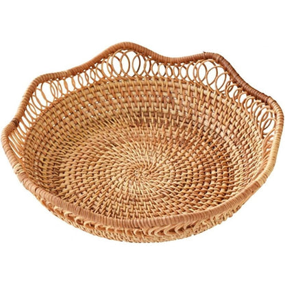 Storage Basket Handwoven Rattan Floral Design