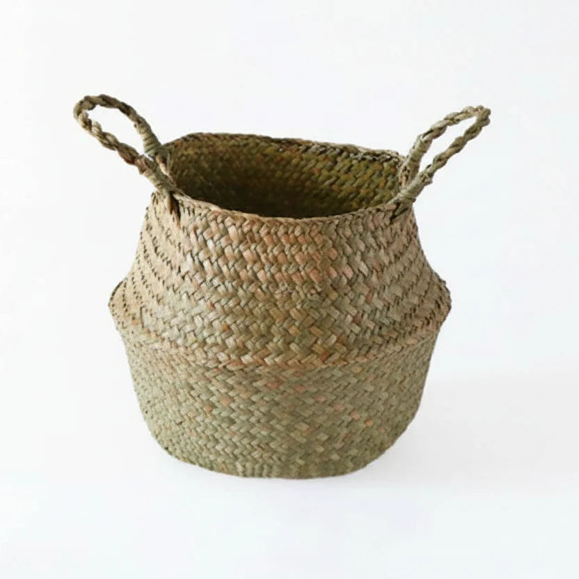 Storage Basket Handwoven Seagrass Foldable With Handles
