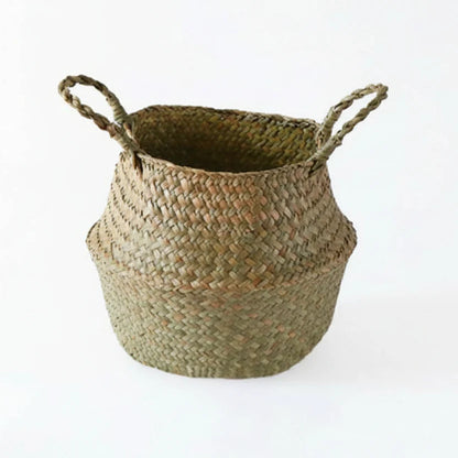 Storage Basket Handwoven Seagrass Foldable With Handles