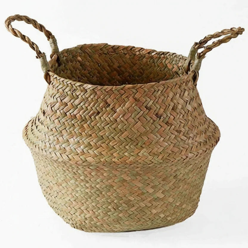 Storage Basket Handwoven Seagrass Foldable With Handles