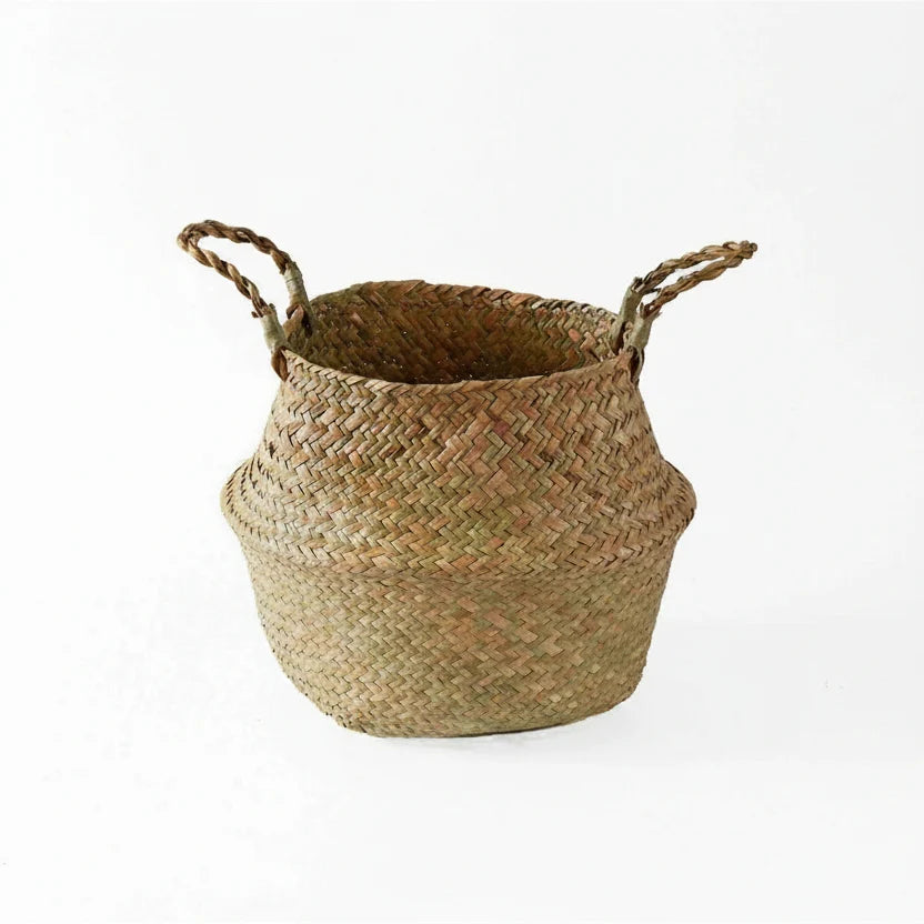 Storage Basket Handwoven Seagrass Foldable With Handles
